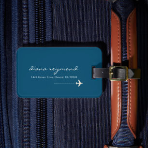 Simple Blue Traveller Name Luggage Tag