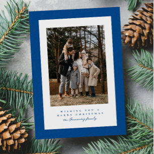 Simple blue tweed frame Christmas photo Holiday Card