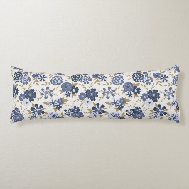 Simple Blue Vine Botanical Flowers Body Cushion (Front)