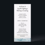 Simple Blue Water Coastal Wedding Program Template<br><div class="desc">Tall, double-sided, coastal marriage ceremony program template. Simple, very pale grey cards with blue water image along the bottom on both sides. Casual printed font style for all ceremony information and modern script for the title and message. The program is perfect for a small marriage celebration near water or on...</div>
