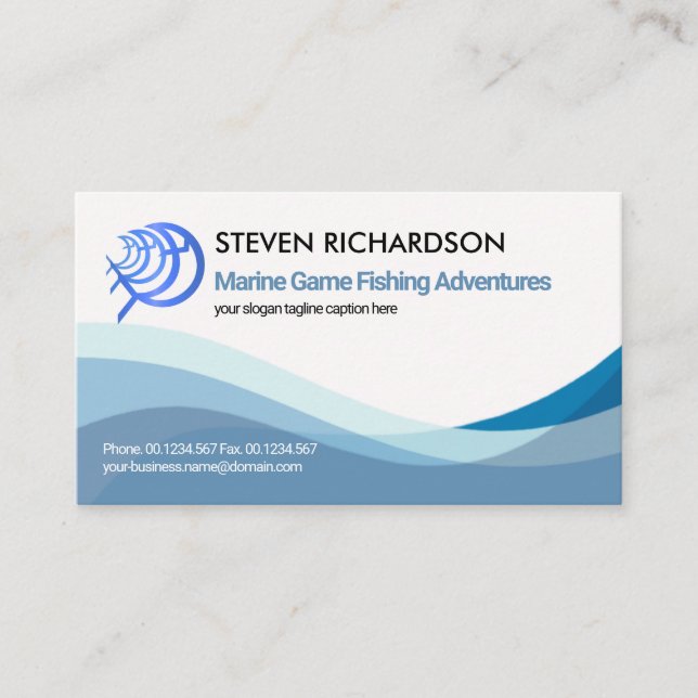 Simple Blue Water Waves Aquatic Seafood Business Card (Front)