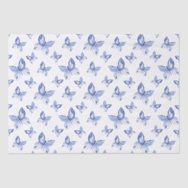Simple Blue Watercolor Butterfly Pattern Tissue Paper (Front)