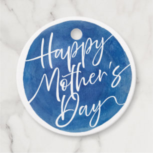 Simple blue watercolor circle Mother’s Day script Favour Tags