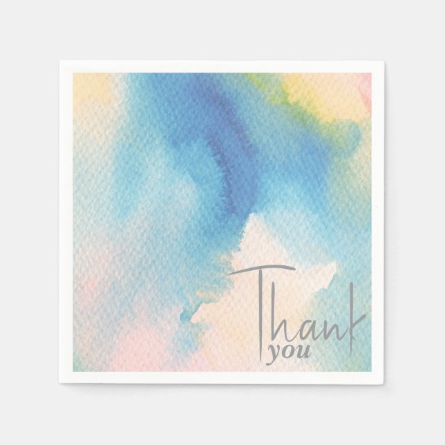 Simple Blue Watercolor Gradient Thank You Napkins (Front)