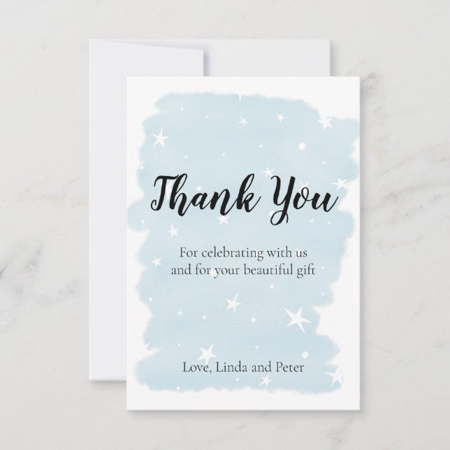 Simple Blue Watercolor Stars Thank You Card (Front)