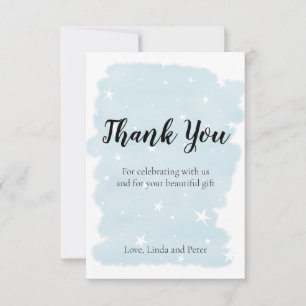 Simple Blue Watercolor Stars Thank You Card