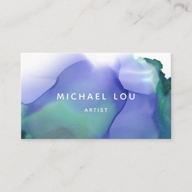 Simple Blue Watercolor Trendy Modern Business Card (Front)