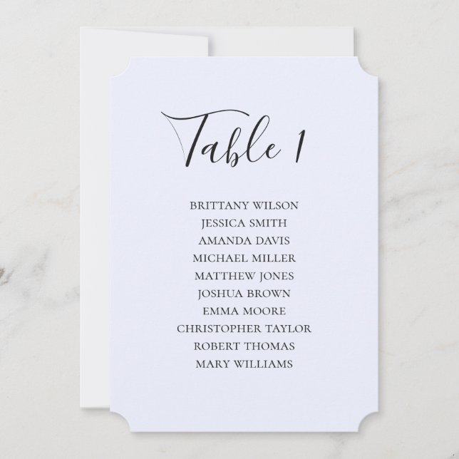 Simple blue wedding seating chart. Modern script Invitation (Front)