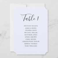 Simple blue wedding seating chart. Modern script