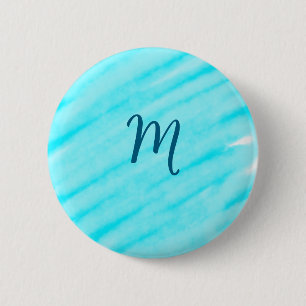 simple blue whi watercolor lines add your monogram 6 cm round badge