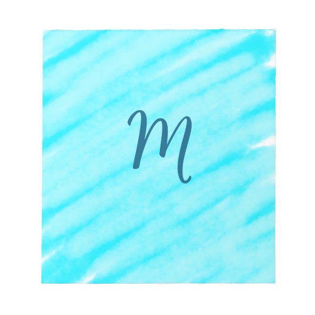 simple blue whi watercolor lines add your monogram notepad (Front)