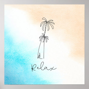 Simple Blue White Beige Watercolor Beach Relax Poster