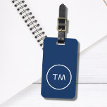 Simple Blue White Circle Bold Monogram Luggage Tag<br><div class="desc">Elegant customisable blue luggage tag with white circle and bold monogram.</div>