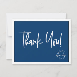 Simple Blue White Company Logo Social Thank You Card