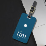 Simple Blue White Dot Masculine Monogram Luggage Tag<br><div class="desc">Simple elegant customisable luggage tag design with blue background,  white bold monogram.</div>