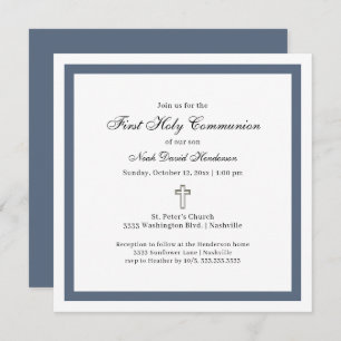 Simple Blue White First Holy Communion Invitation