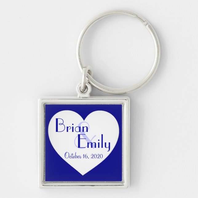Simple blue white heart customisable keychain (Front)