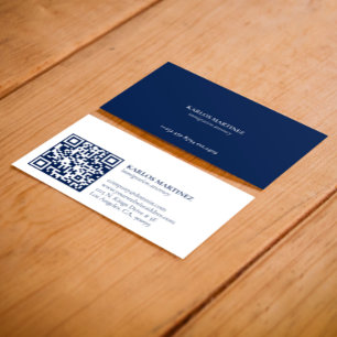 Simple Blue & White Immigration Attorney QR code B Business Card