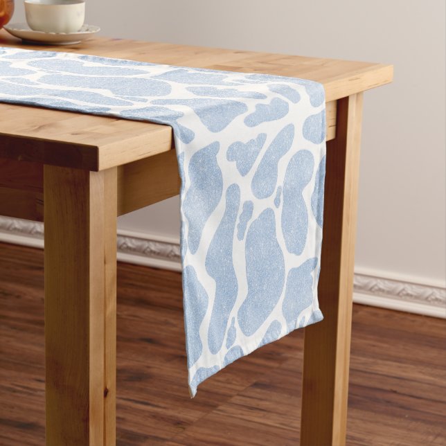 Simple Blue White Large Cow Spots Animal Pattern Short Table Runner (In Situ)