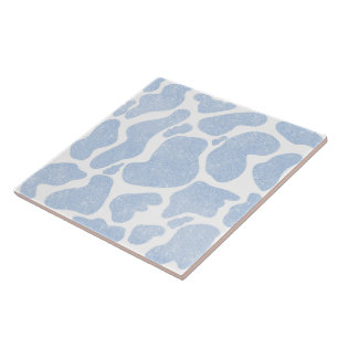 Simple Blue White Large Cow Spots Animal Print Tile