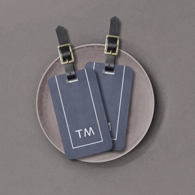 Simple Blue White Lines Bold Monogram Luggage Tag (Creator Uploaded)