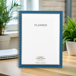 Simple Blue White Monogram Business Planner