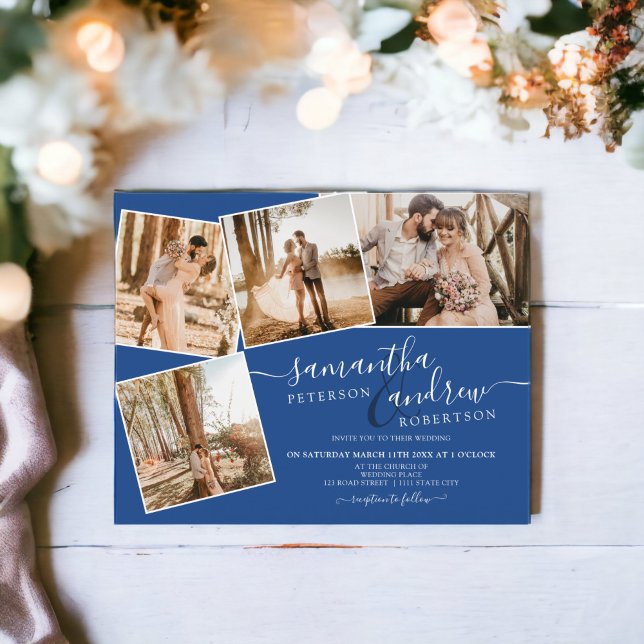 Simple blue white script 5 photos budget wedding (Simple blue white script 5 photos budget wedding)