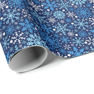 Simple Blue White Snowflakes Pattern Wrapping Paper