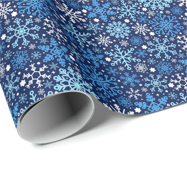 Simple Blue White Snowflakes Pattern Wrapping Paper (Roll Corner)