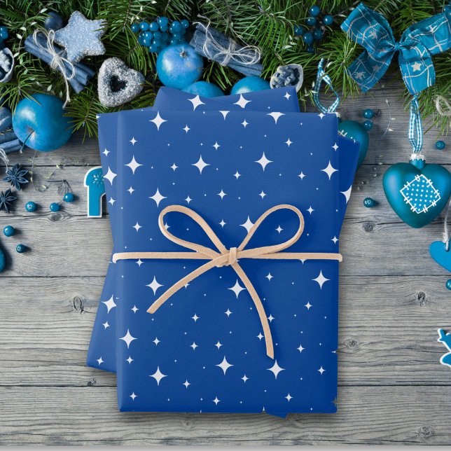 Simple Blue White Star Pattern Christmas holidays  Wrapping Paper Sheet (Creator Uploaded)