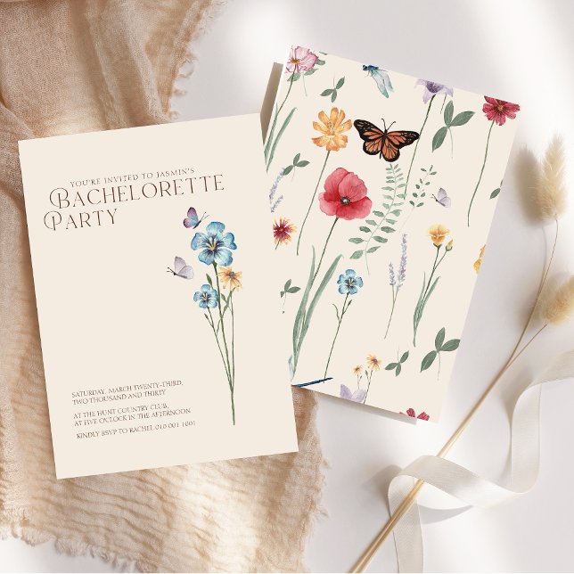 Simple Blue Wildflower Butterflies Bachelorette Invitation (Simple Blue Wildflower Butterflies Bachelorette Invitation)