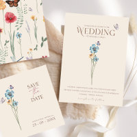 Simple Blue Wildflower Butterflies Floral Wedding