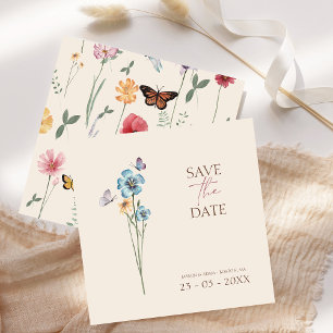 Simple Blue Wildflower Butterfly Floral Wedding Save The Date
