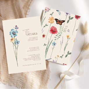 Simple Blue Wildflower Butterfly Romantic Wedding Enclosure Card