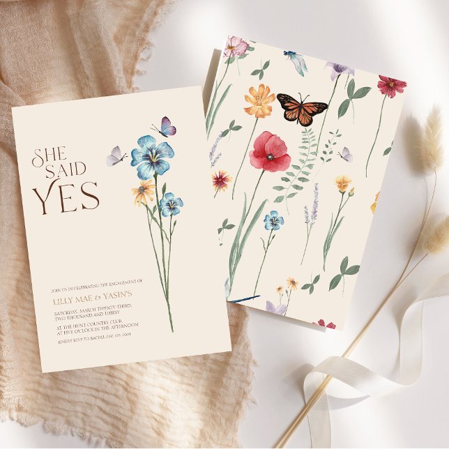 Simple Blue Wildflower She Said Yes Engagement Invitation (Simple Blue Wildflower She Said Yes Engagement Invitation)