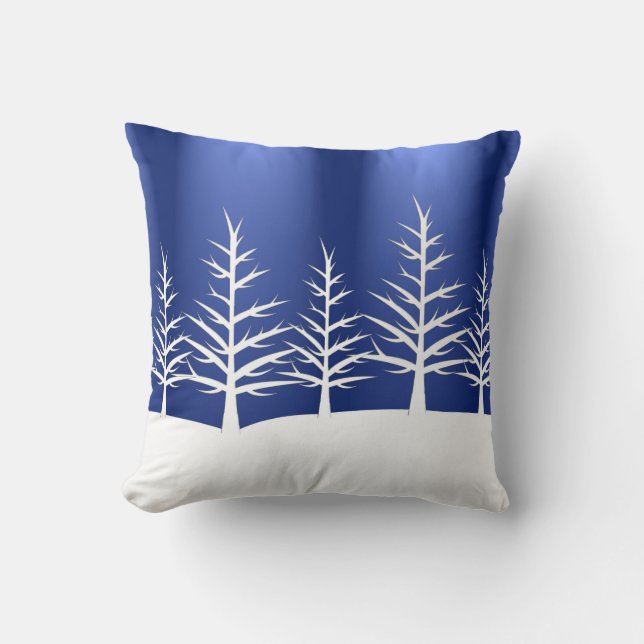 Simple Blue Winter Christmas Trees Cushion (Front)