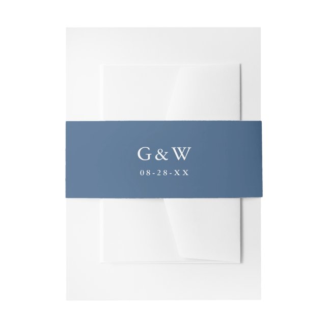Simple Blue with Monograms and Date Wedding Invitation Belly Band (Front Example)