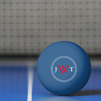 Simple Blue with Red and White Monogram Ping Pong Ball