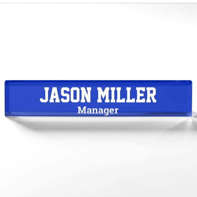 Simple Blue with White Lettering Nameplate (Front)