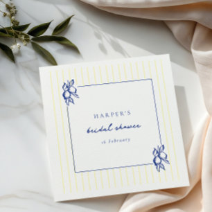 Simple Blue & Yellow Doodle Lemons Bridal Shower Napkin