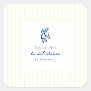 Simple Blue & Yellow Lemons Bridal Shower Favour Square Sticker