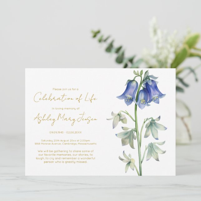Simple Bluebell Celebration of Life Funeral Invitation (Standing Front)