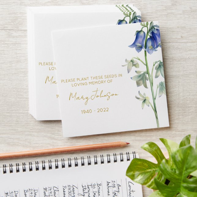 Simple Bluebell Memorial Funeral Seed Envelope (Stacked)
