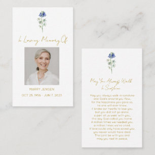 Simple Bluebell Photo Funeral Prayer Card