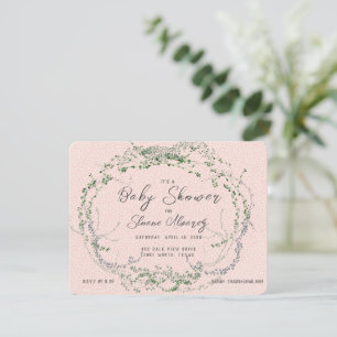 Simple Blush and Tiny Greenery QR Code Baby Shower Card