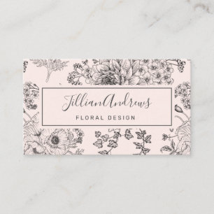 Simple Blush Black Rose Floral Design Professional Business Card