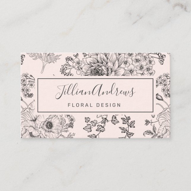 Simple Blush Black Rose Floral Design Professional Business Card (Front)