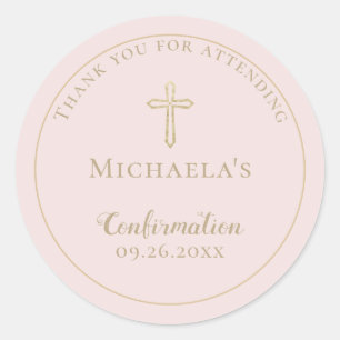 Simple Blush Gold Cross Confirmation  Classic Round Sticker
