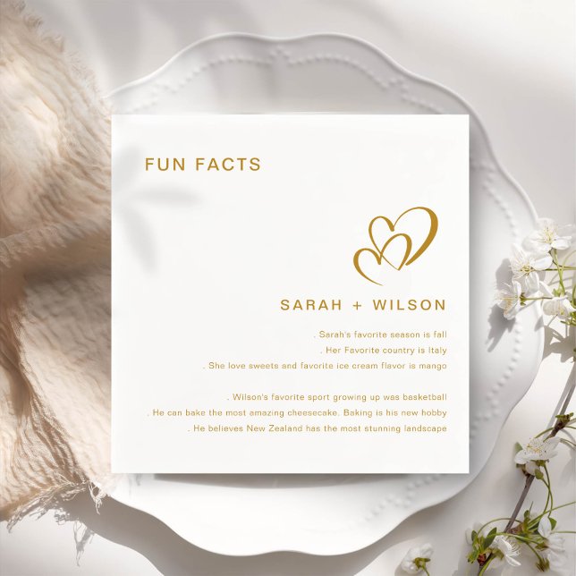 Simple Blush Heart Wedding Fun Facts Napkin (Creator Uploaded)
