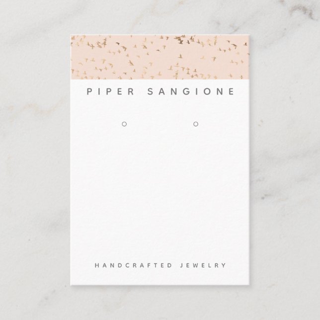 Simple Blush Pink and Gold Professional Earring Business Card (Front)
